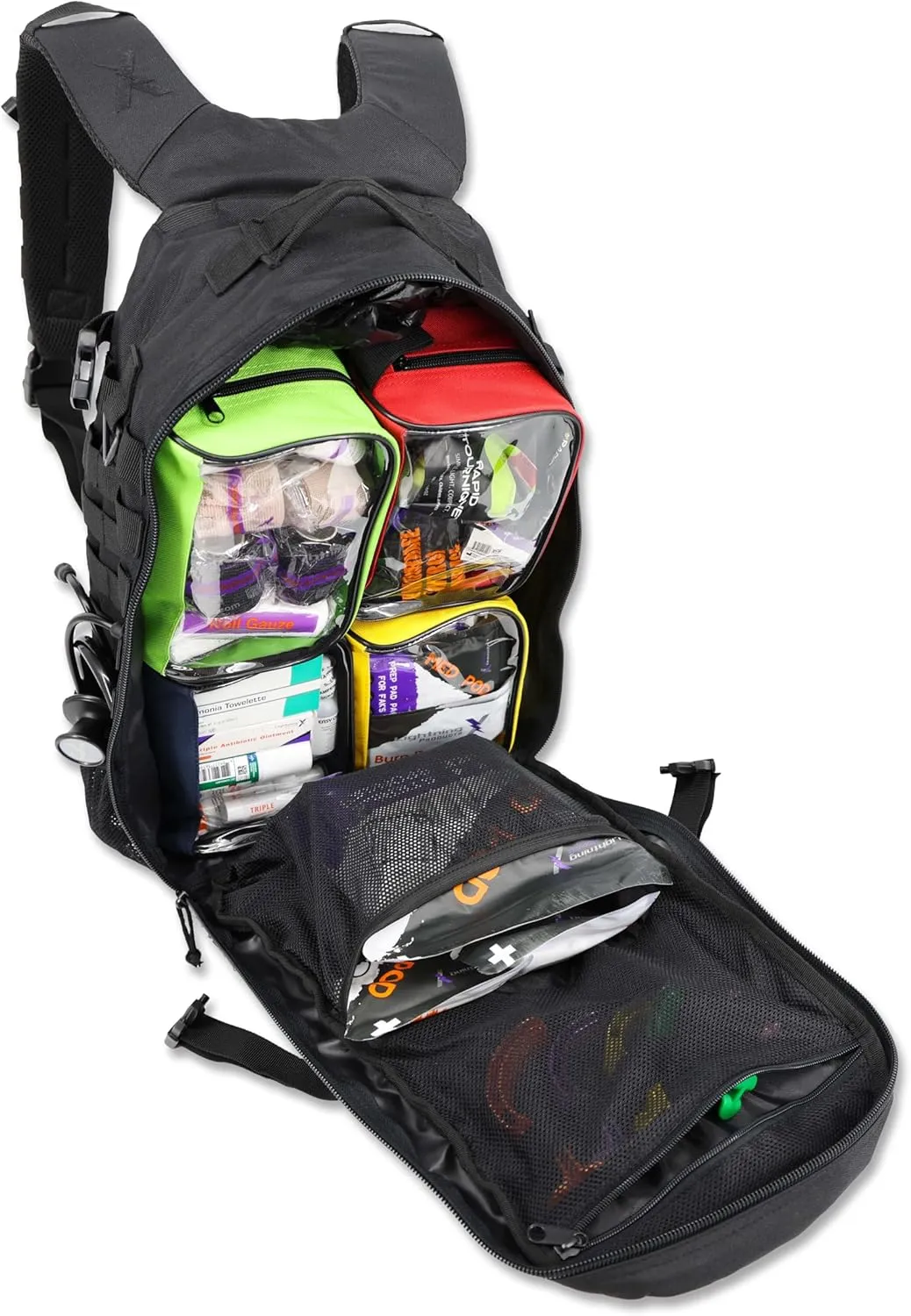 Lightning X Fully Stocked TacMed First Responder Trauma Medical Backpack EMT Kit | MB45-SKF | w/Professional First Aid Emergency Supplies (Black)
