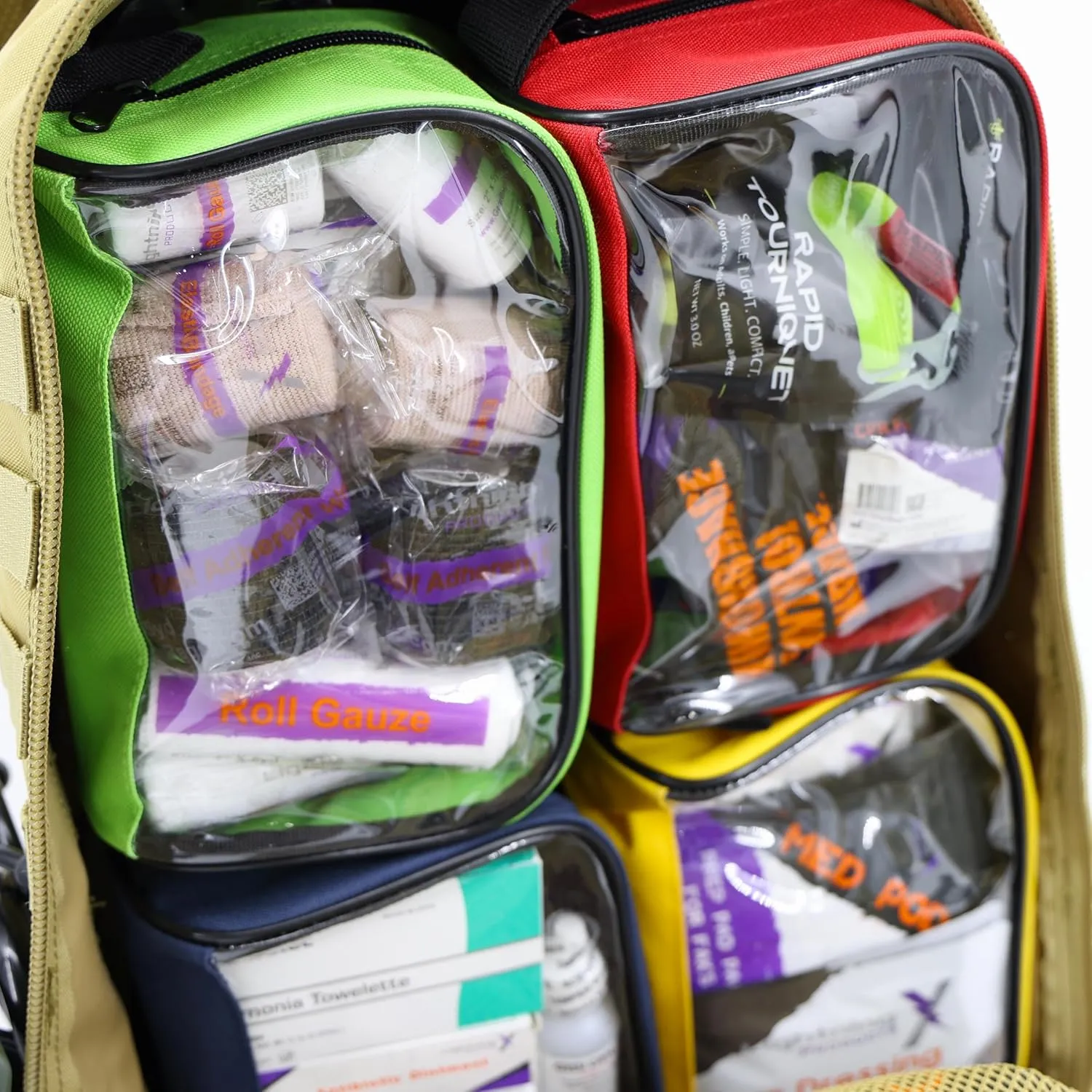 Lightning X Fully Stocked TacMed First Responder Trauma Medical Backpack EMT Kit | MB45-SKF | w/Professional First Aid Emergency Supplies (Tan)