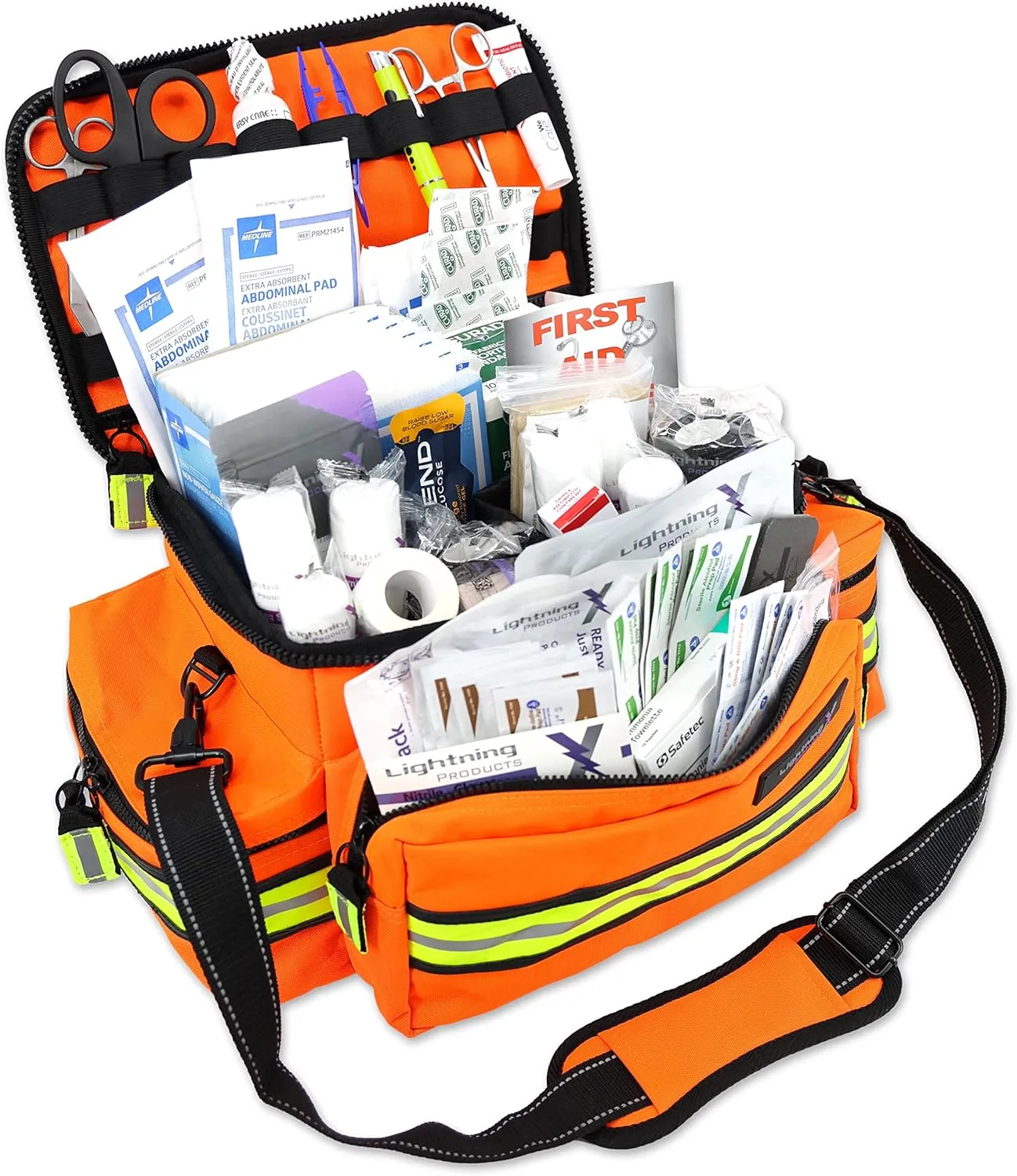 Lightning X Products Lightning X Mid-Sized First Responder EMT Bag | LXMB25 Fully Stocked Aid Kit w/ 200  BLS Supplies - Orange