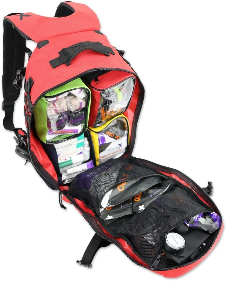 Lightning X Stocked Modular Trauma & Bleeding First Aid Responder Medical Backpack   Kit (Red)