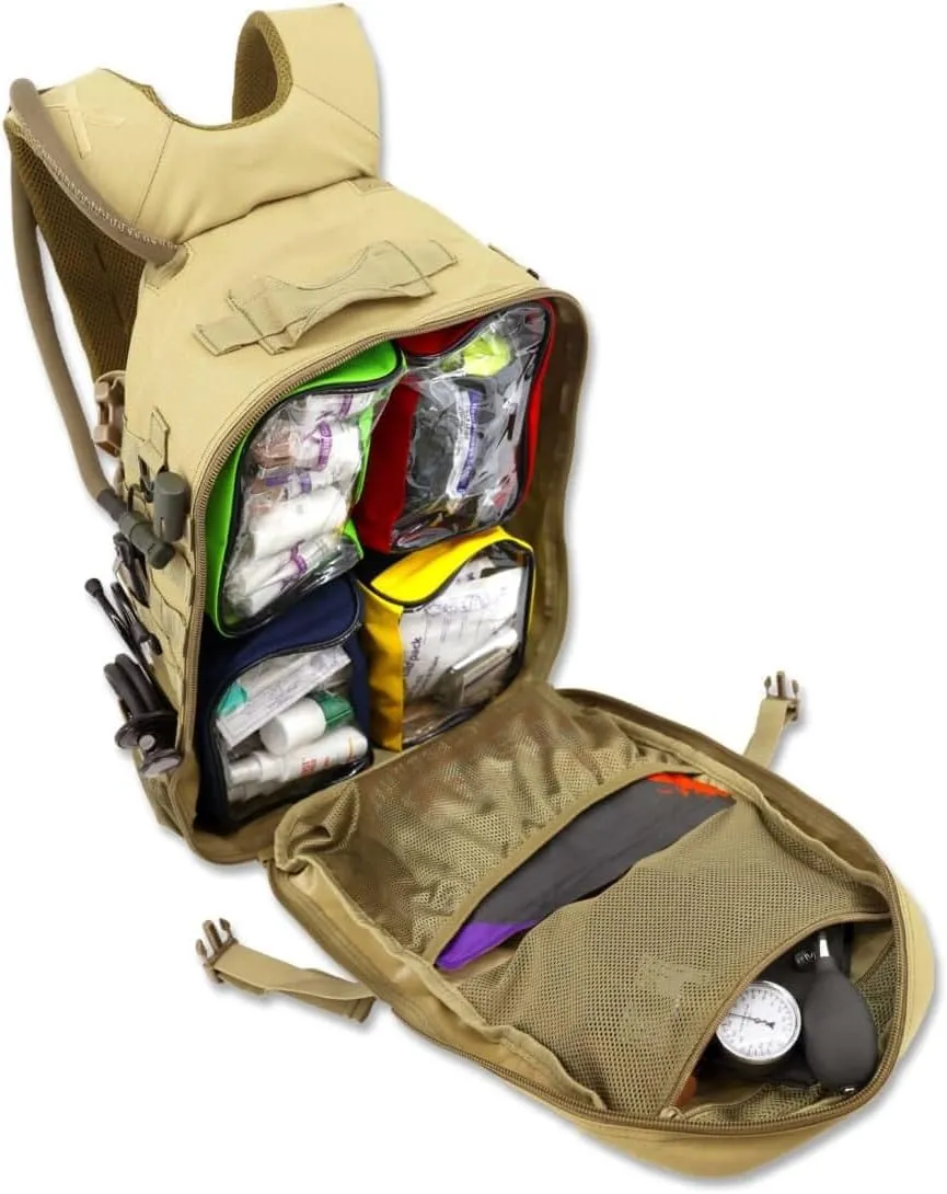 Lightning X Stocked Modular Trauma & Bleeding First Aid Responder Medical Backpack   Kit (Tan w/Hydration Bladder)