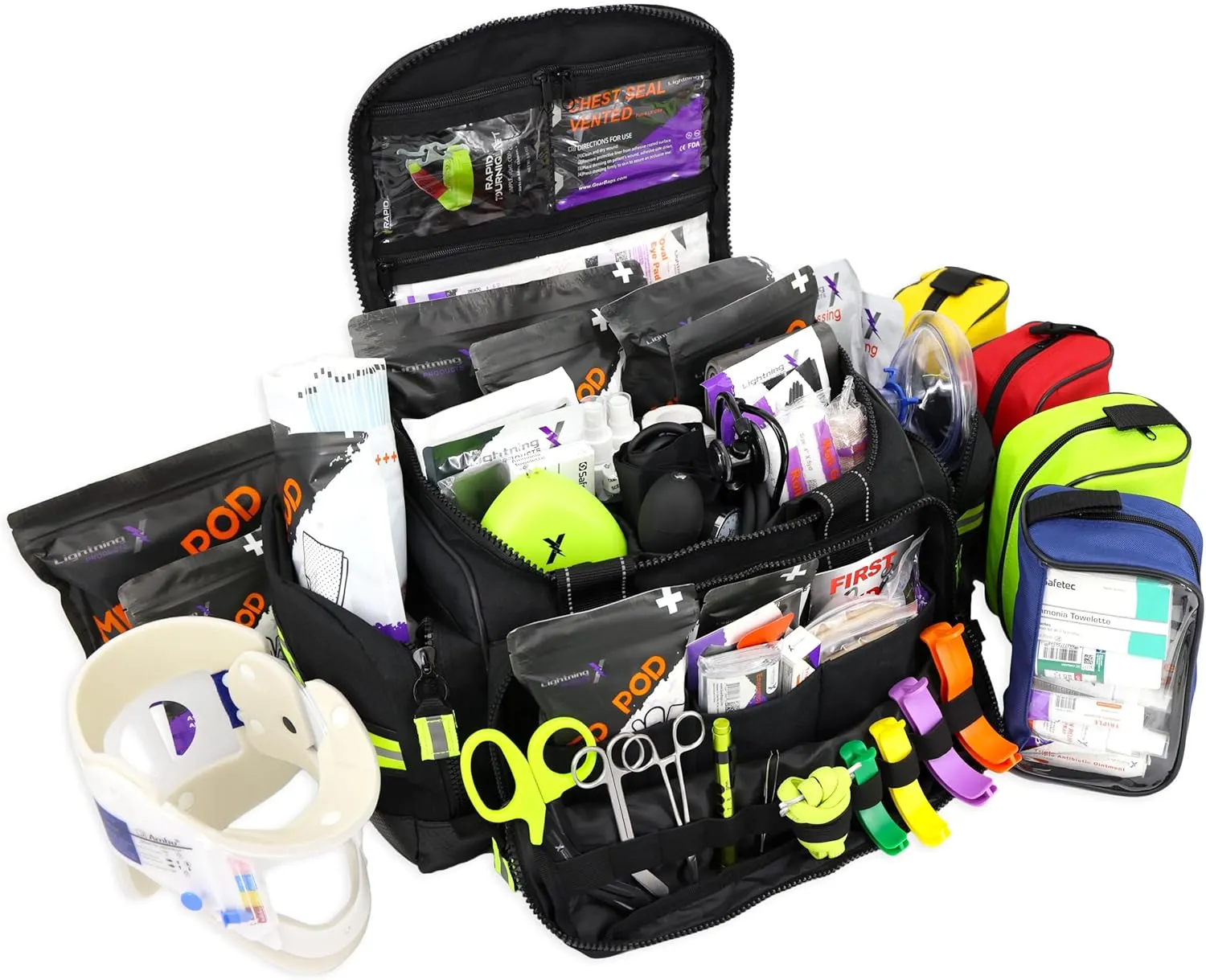 Lightning X Stocked X-Large Modular EMT Medic Trauma Bag w/Emergency Medical Fill Kit Supplies (Black)