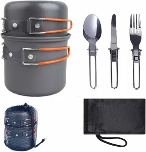 Lightweight Aluminum Alloy Camping Pot Hiking Picnic Tourist Tableware Set Outdoor Stove Pot Pan Plastic Bowl Outdoor Cookware(Color:E)
