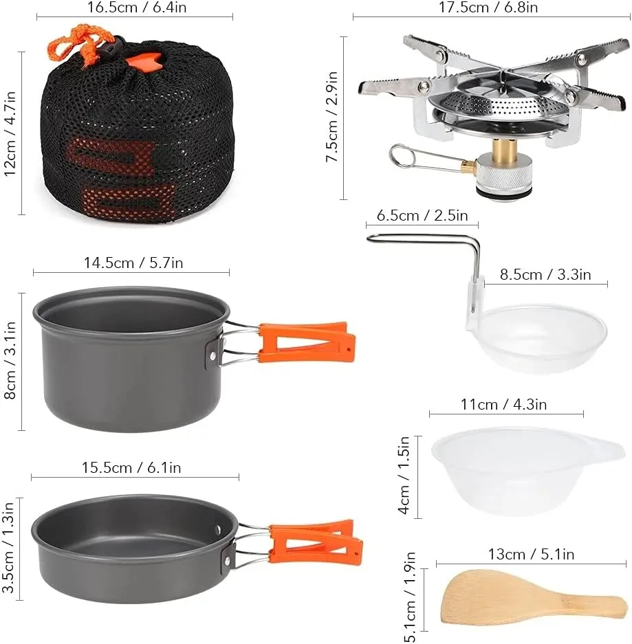 Lightweight Aluminum Alloy Camping Pot Hiking Picnic Tourist Tableware Set Outdoor Stove Pot Pan Plastic Bowl Outdoor Cookware(Color:E)