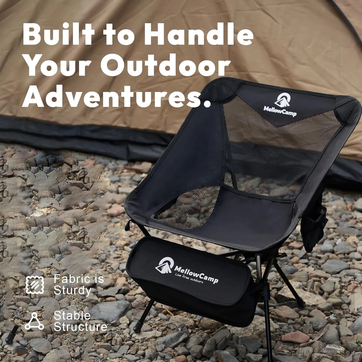 Lightweight Folding Camping Chair with Cup Holder & Side Pocket 2.7lbs Portable Camping Chair 330lbs Capacity for Beach, Hiking, Backpacking, Roadtrip (Dark Night)