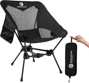 Lightweight Folding Camping Chair with Cup Holder & Side Pocket 2.7lbs Portable Camping Chair 330lbs Capacity for Beach, Hiking, Backpacking, Roadtrip (Dark Night)