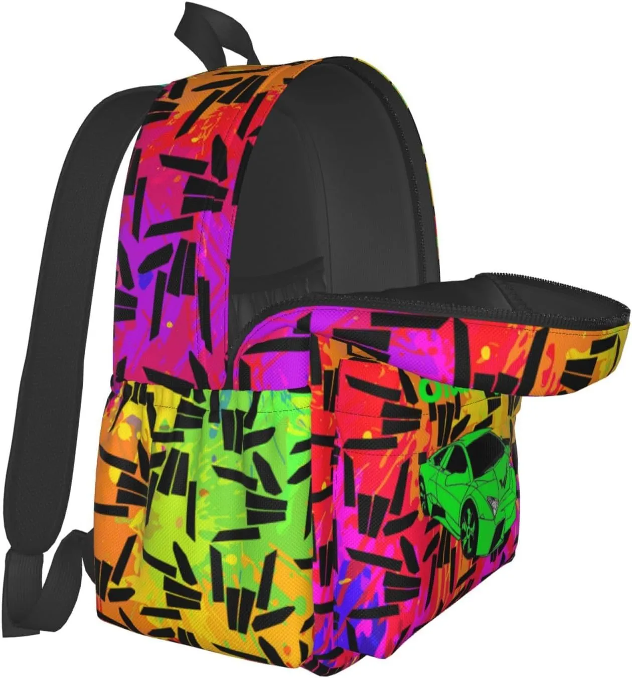 Lightweight Hiking Daypacks Large-Capacity Backpack With Full Print, Adjustable Shoulder Straps, Black4