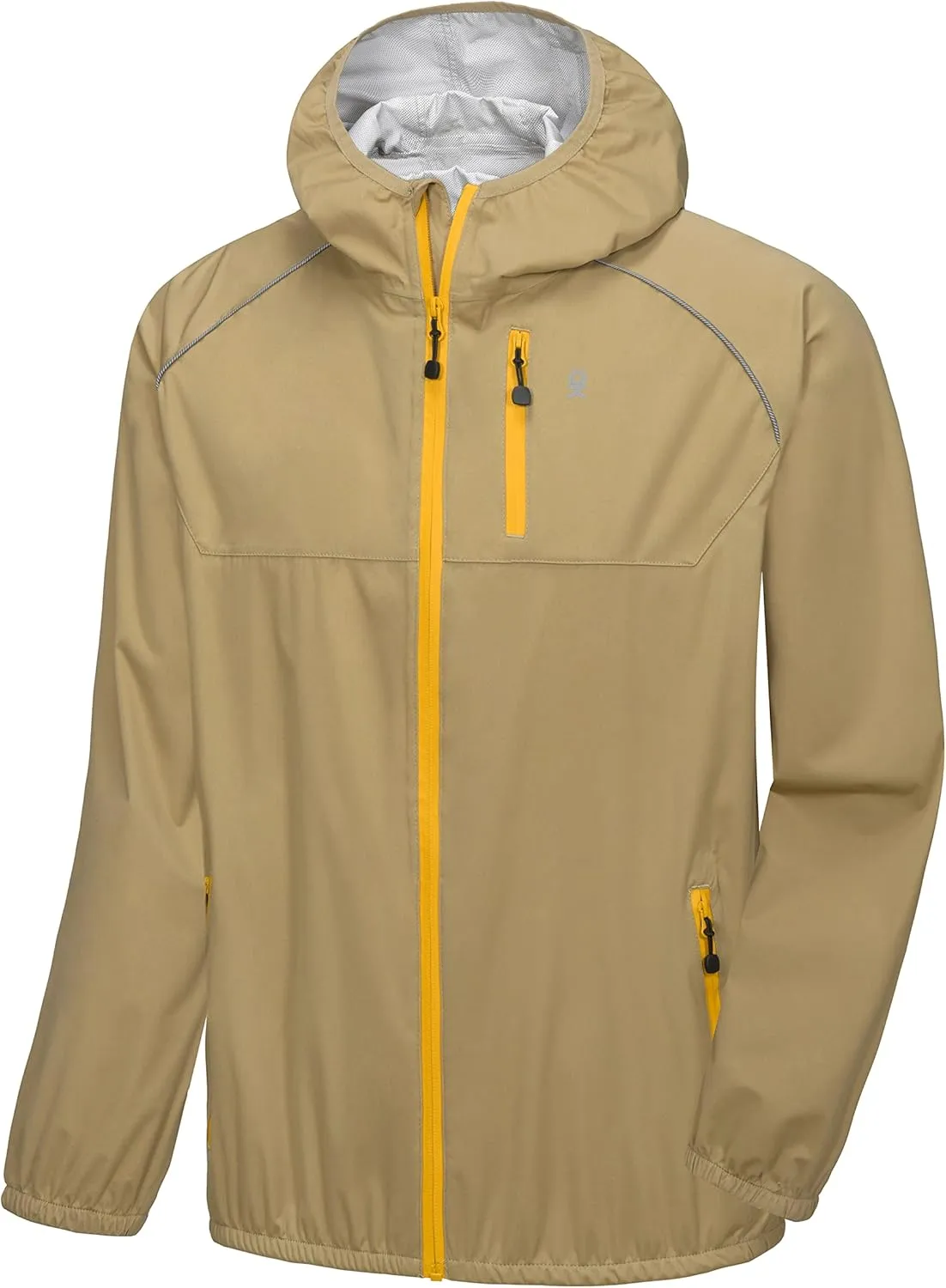 Little Donkey Andy Men's Cycling Stretch Rain Jacket with Hood, Windproof and Waterproof, Ultralight Packable Khaki Size L