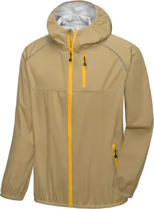 Little Donkey Andy Men's Cycling Stretch Rain Jacket with Hood, Windproof and Waterproof, Ultralight Packable Khaki Size L