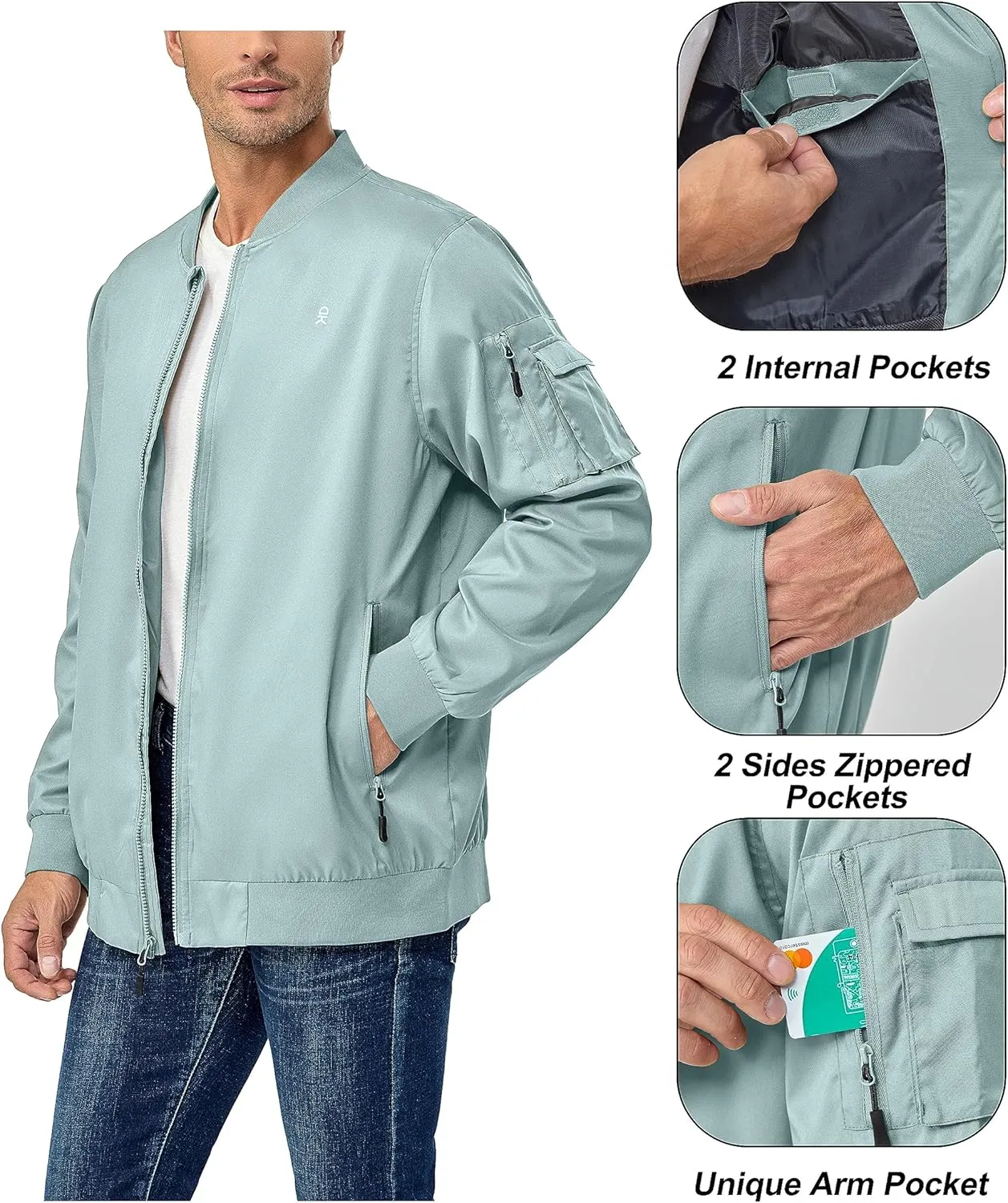 Little Donkey Andy Men's Lightweight Bomber Jacket Causal Fashion Flight Windbreaker Fall Spring Outdoor Coat