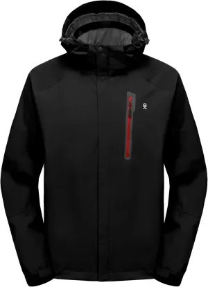 Little Donkey Andy Men's Rain Jacket with Detachable Hood Waterproof Lightweight Breathable Raincoat for Hiking Travel Casual Black/Black S