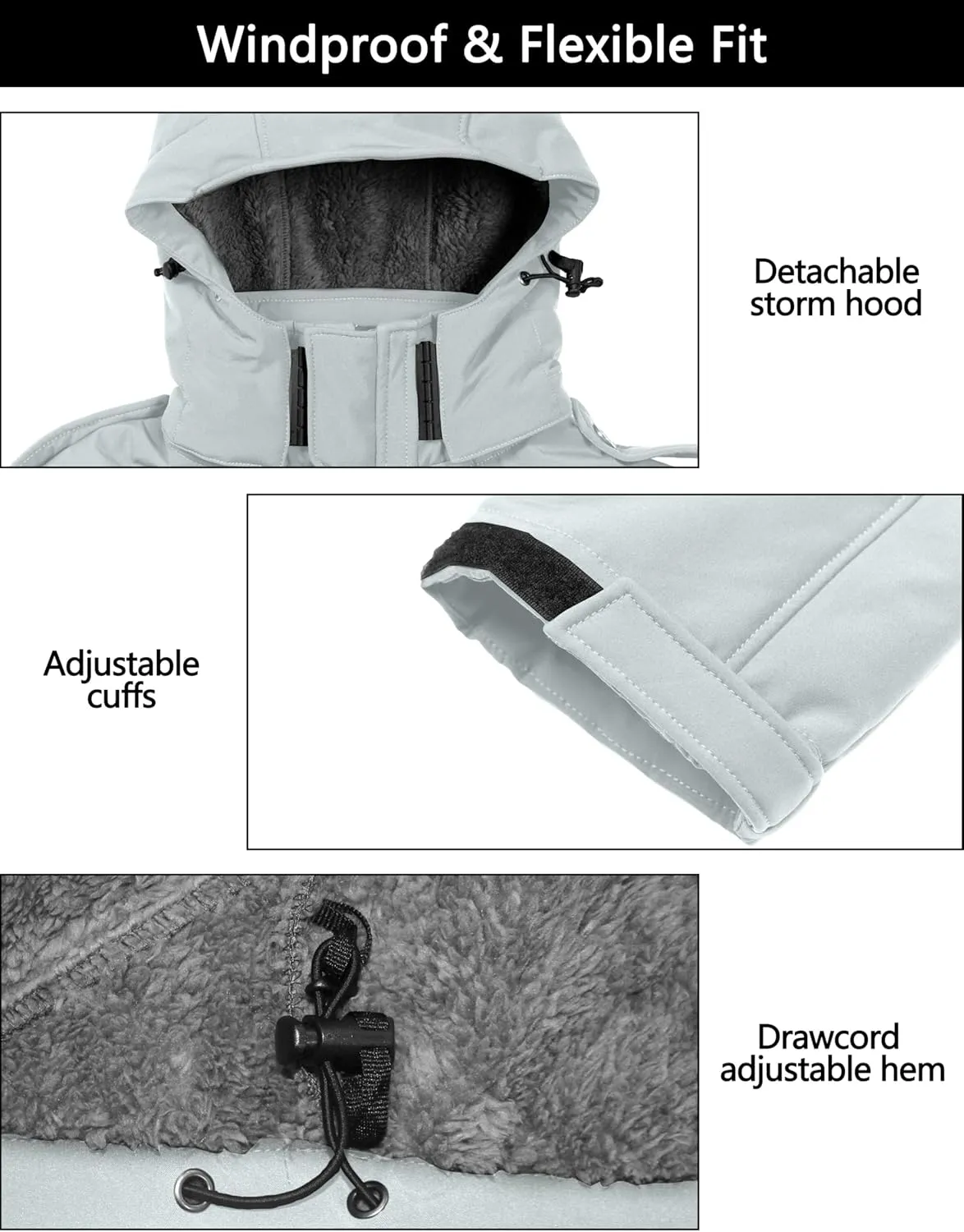 Little Donkey Andy Men's Warm Sherpa Lined Winter Softshell Jacket Windproof Mountain Ski Snow Coat with Removable Hood