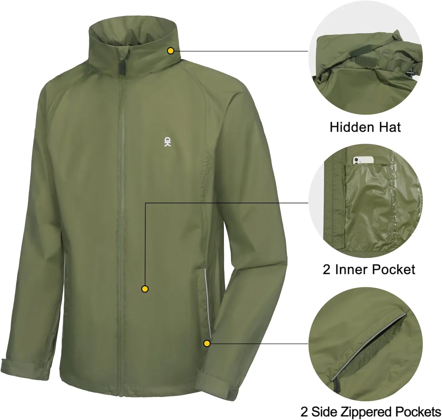Little Donkey Andy Men's Waterproof Rain Jacket Lightweight Rain Shell Jacket Raincoat with Packable Hood