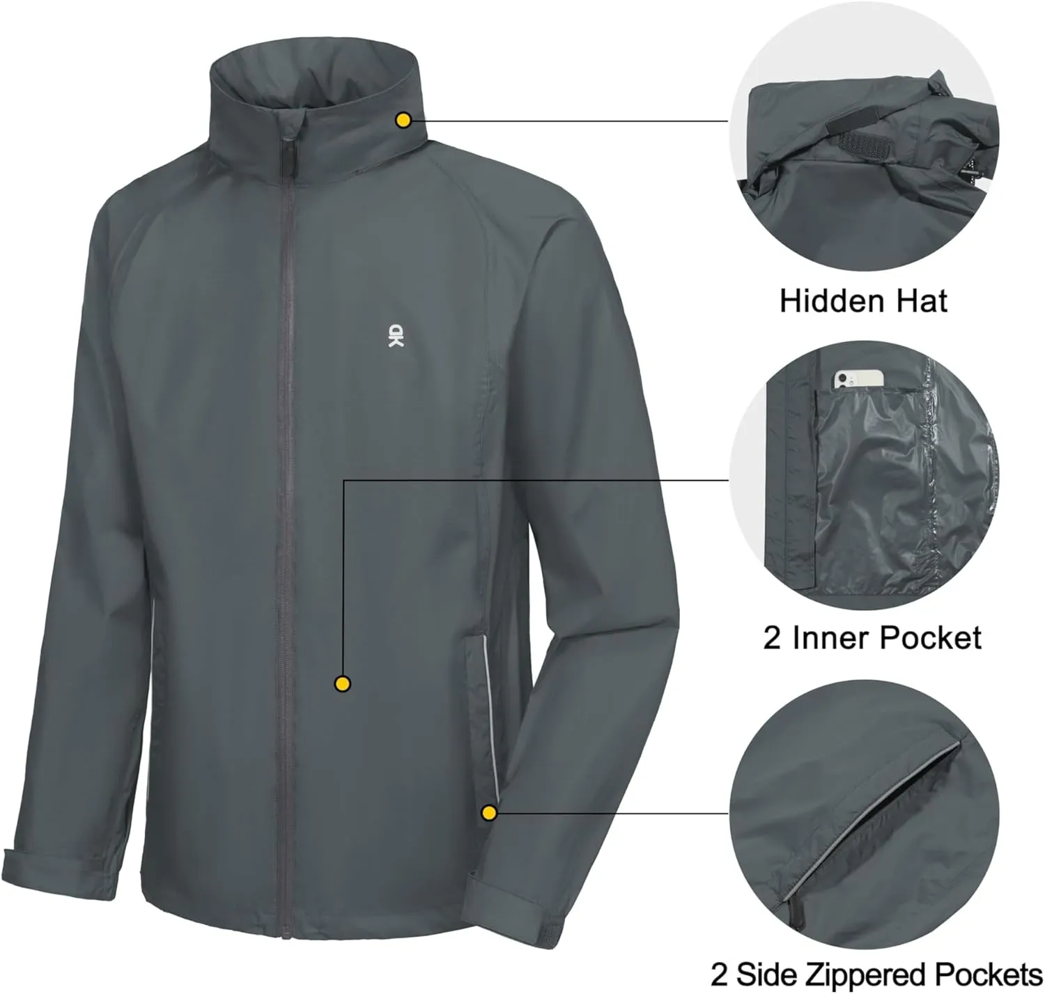 Little Donkey Andy Men's Waterproof Rain Jacket Lightweight Rain Shell Jacket Raincoat with Packable Hood