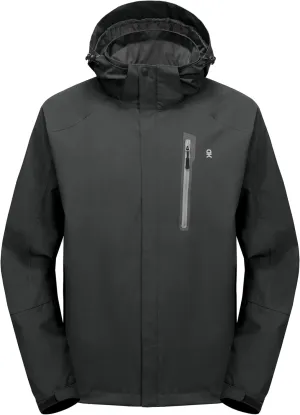 Little Donkey Andy Men's Waterproof Rain Jacket with Detachable Hood Outdoor Raincoat for Hiking Travel Cycling
