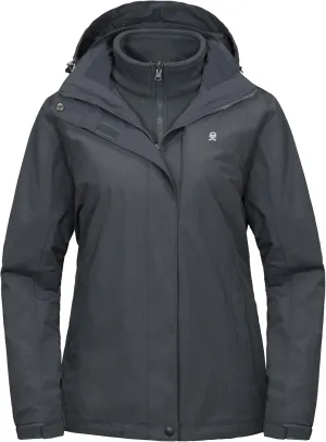 Little Donkey Andy Women's 3 in 1 Winter Ski Jacket Warm Fleece Liner Jacket Waterproof Windproof Snow Coat & Detachable Hood