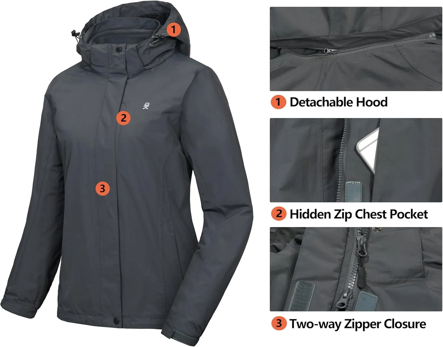 Little Donkey Andy Women's 3 in 1 Winter Ski Jacket Warm Fleece Liner Jacket Waterproof Windproof Snow Coat & Detachable Hood