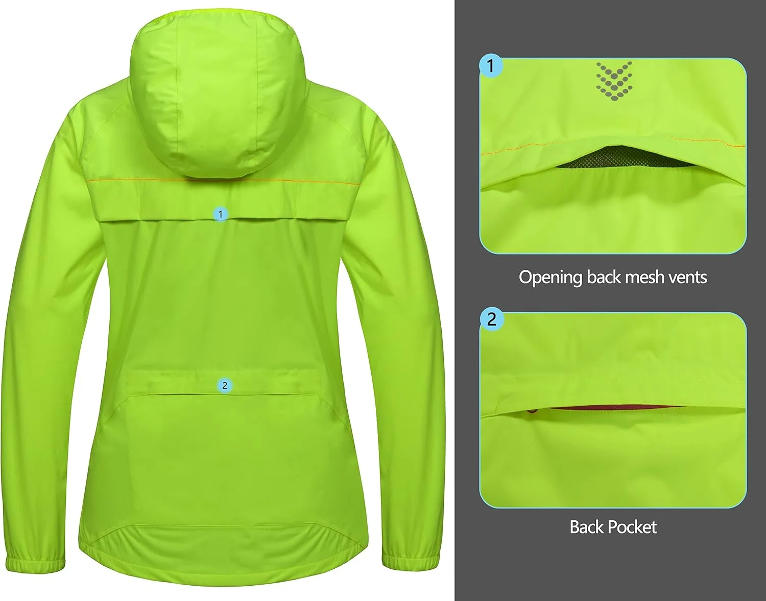 Little Donkey Andy Women's Lightweight Rain Cycling Stretch Jacket with Hood, Windproof and Waterproof, Ultralight Packable