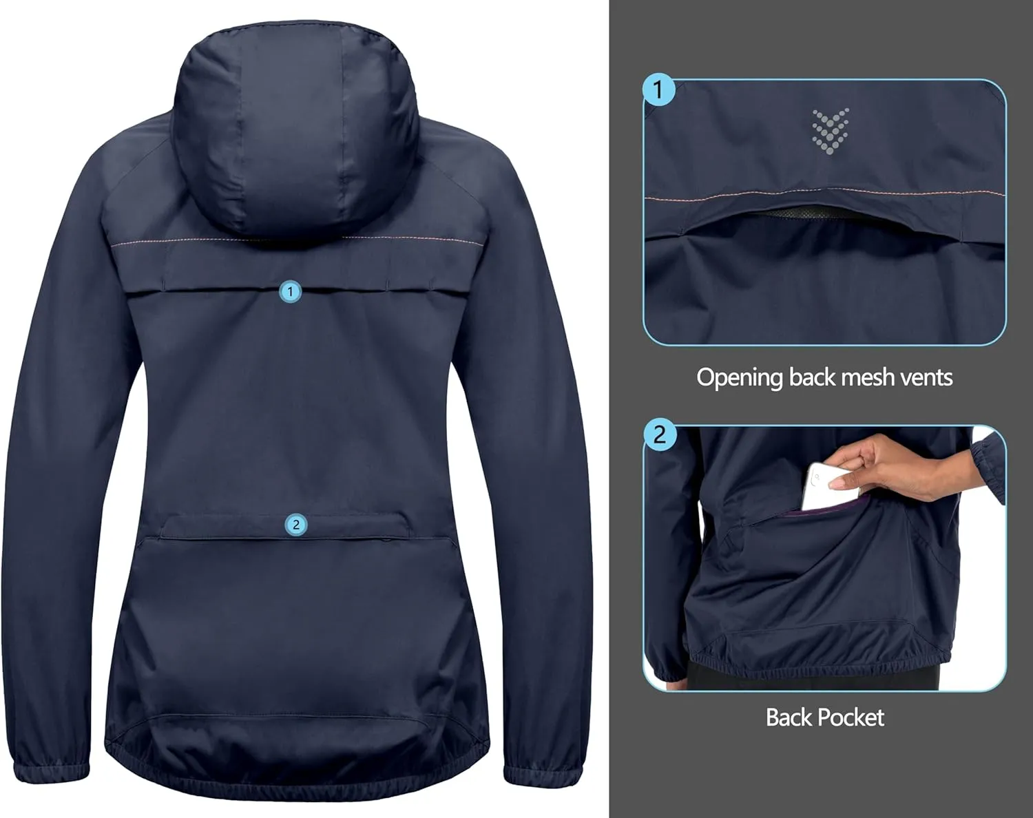 Little Donkey Andy Women's Lightweight Rain Cycling Stretch Jacket with Hood, Windproof and Waterproof, Ultralight Packable