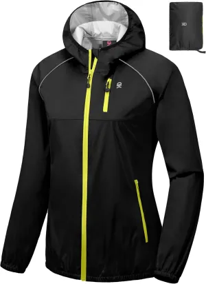 Little Donkey Andy Women's Lightweight Rain Cycling Stretch Jacket with Hood, Windproof and Waterproof, Ultralight Packable