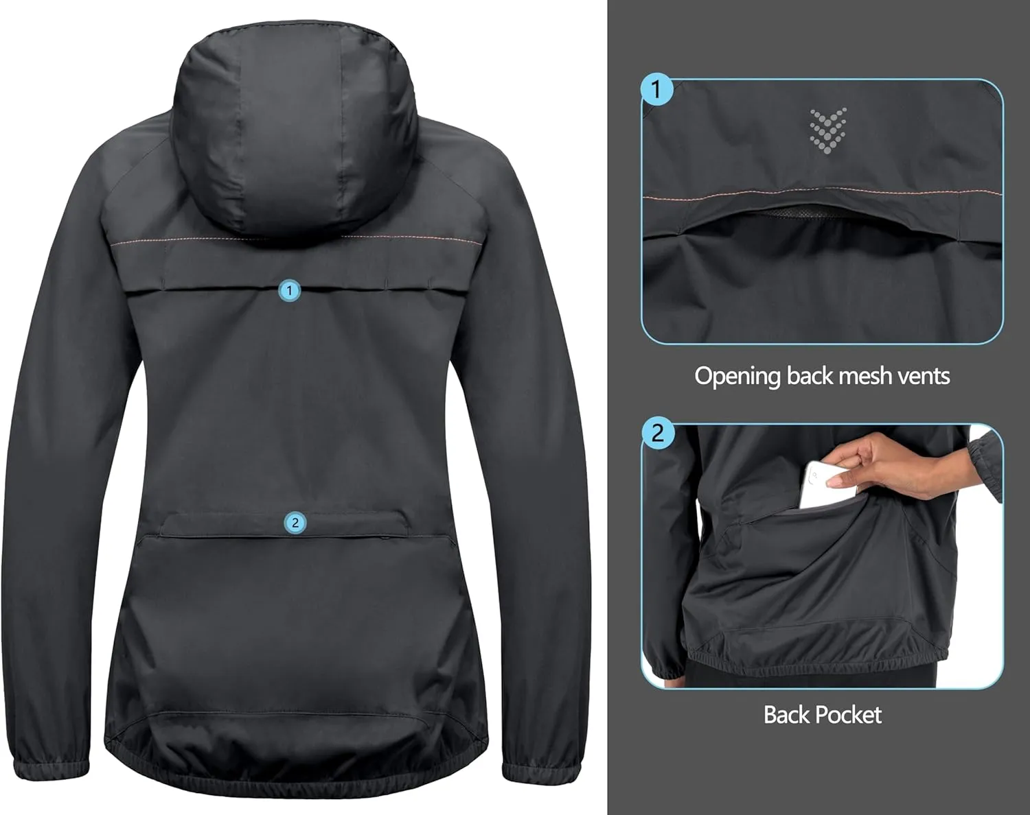 Little Donkey Andy Women's Lightweight Rain Cycling Stretch Jacket with Hood, Windproof and Waterproof, Ultralight Packable