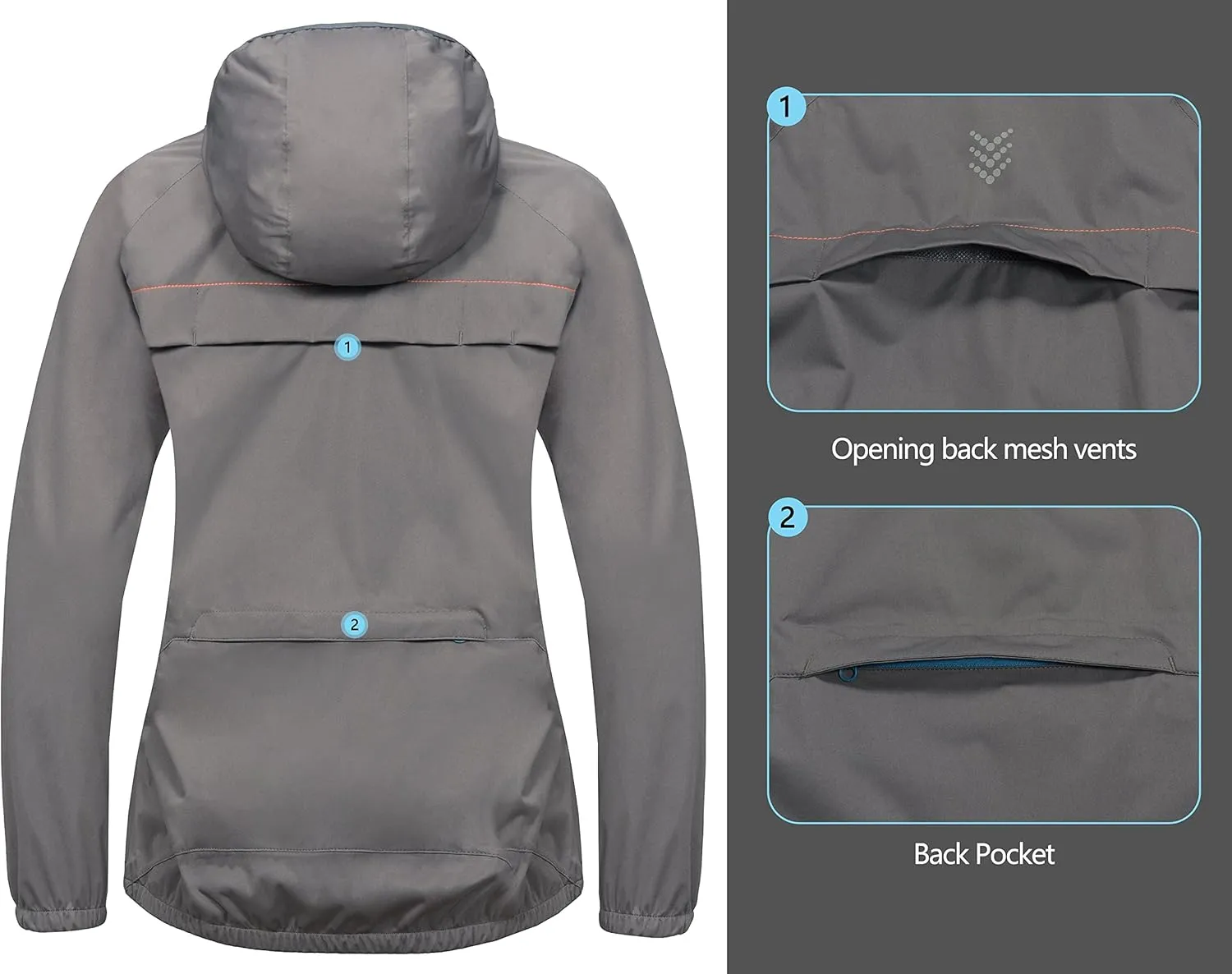 Little Donkey Andy Women's Lightweight Rain Cycling Stretch Jacket with Hood, Windproof and Waterproof, Ultralight Packable