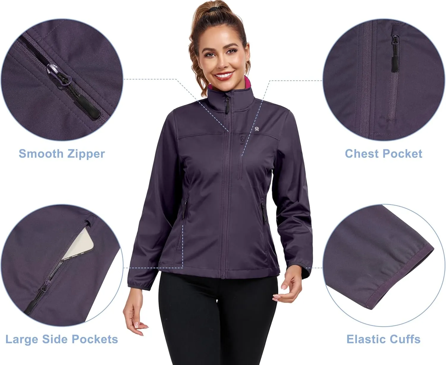 Little Donkey Andy Women's Lightweight Softshell Jacket Windbreaker for Hiking Running Golf Travel, Windproof, Waterproof