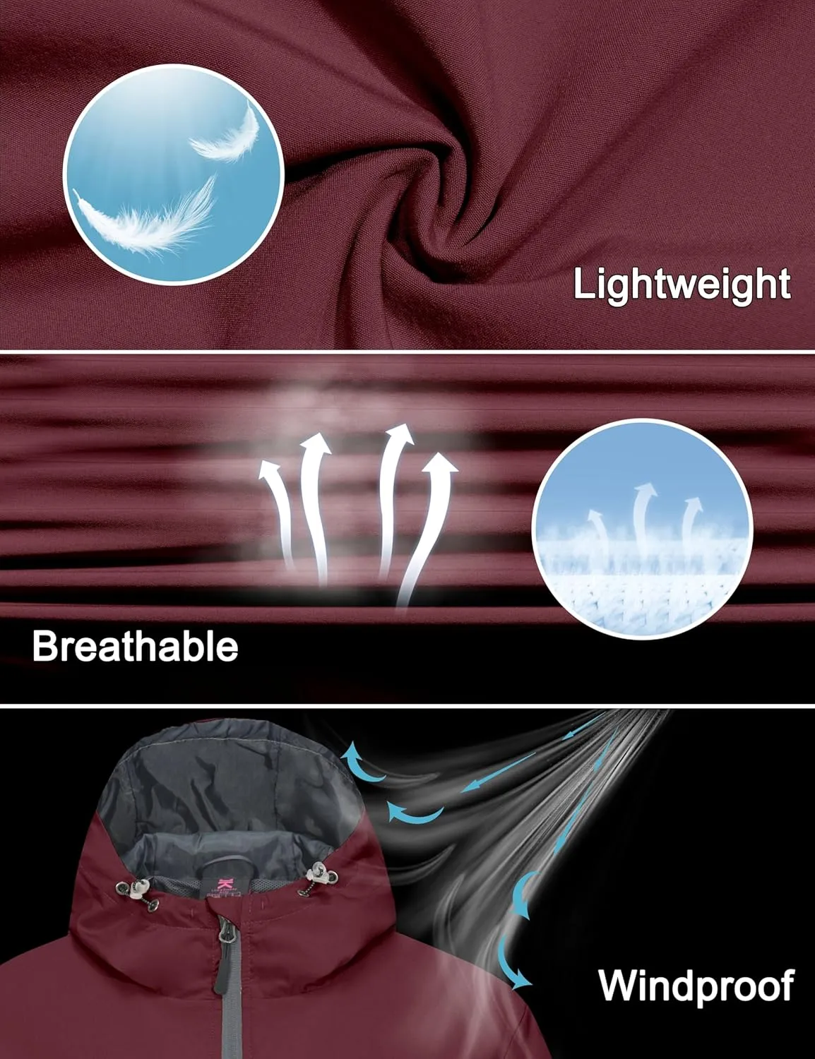 Little Donkey Andy Women's Lightweight Windbreaker Jacket Breathable Windproof Jacket Hiking Running Golf UPF50 