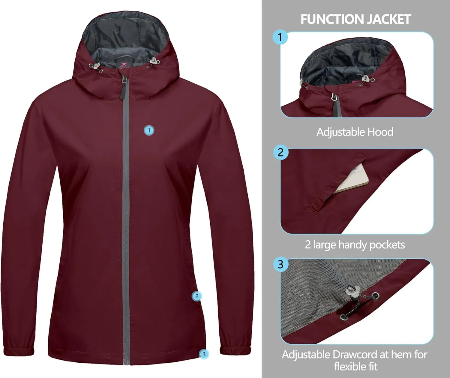 Little Donkey Andy Women's Lightweight Windbreaker Jacket Breathable Windproof Jacket Hiking Running Golf UPF50 