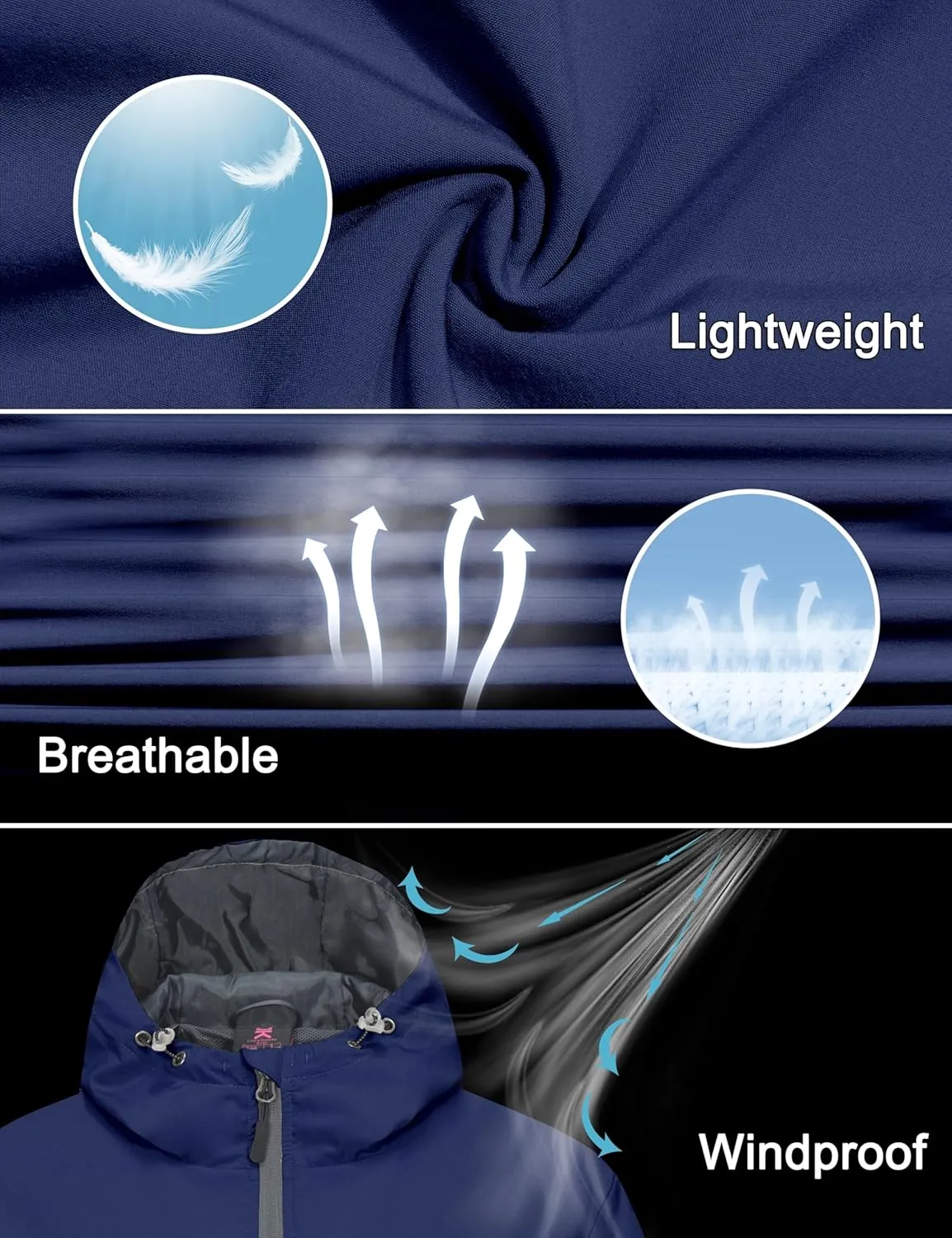 Little Donkey Andy Women's Lightweight Windbreaker Jacket Breathable Windproof Jacket Hiking Running Golf UPF50 