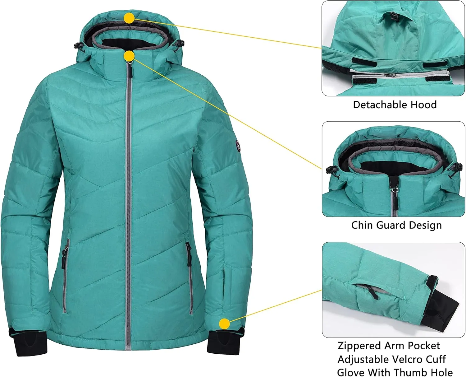 Little Donkey Andy Women's Warm Windproof Ski Insulated Jacket Water Repellent Winter Snowboarding Snow Coat