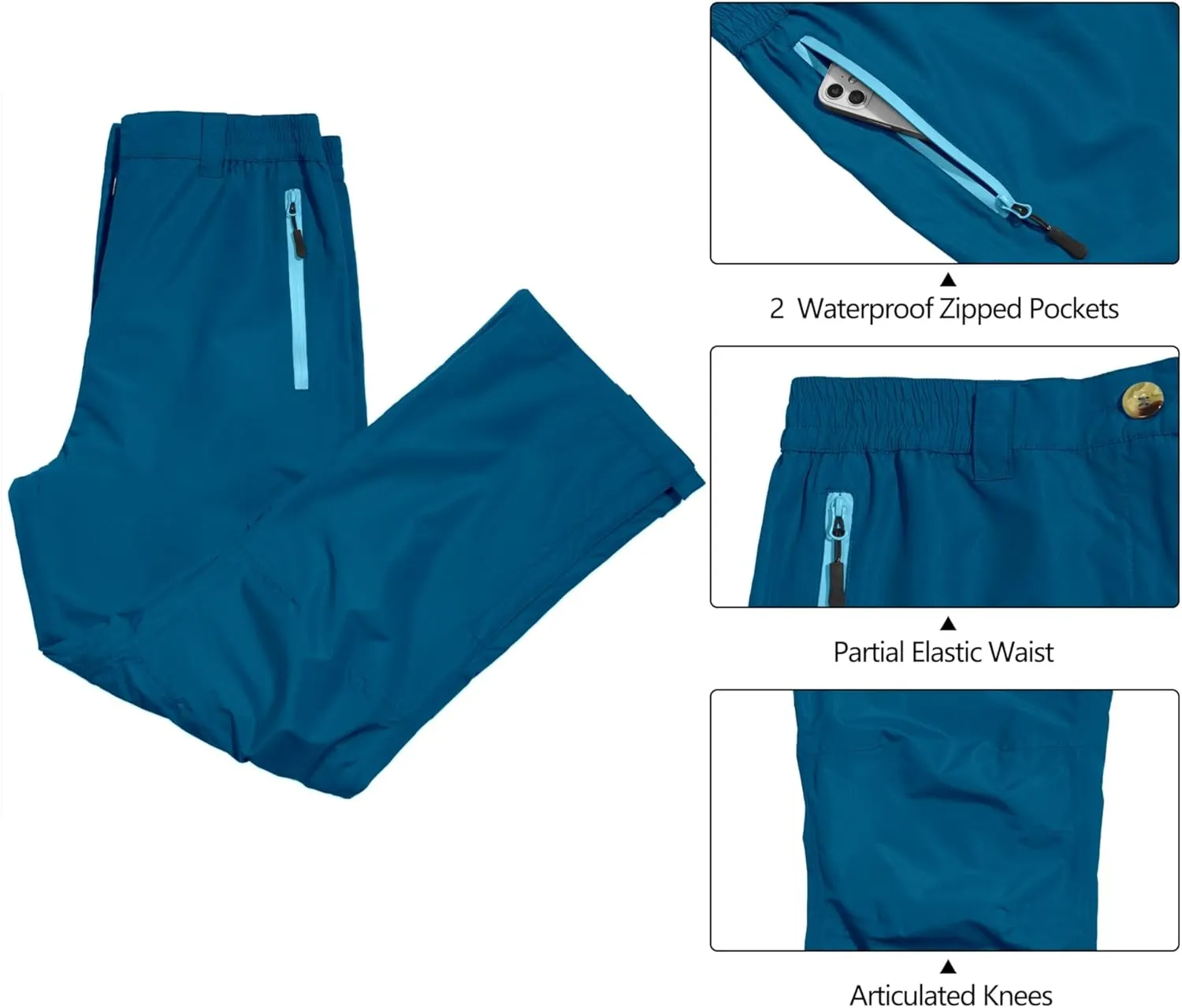 Little Donkey Andy Women's Waterproof Rain Over Pants Hiking Breathable Lightweight Rainproof Pants