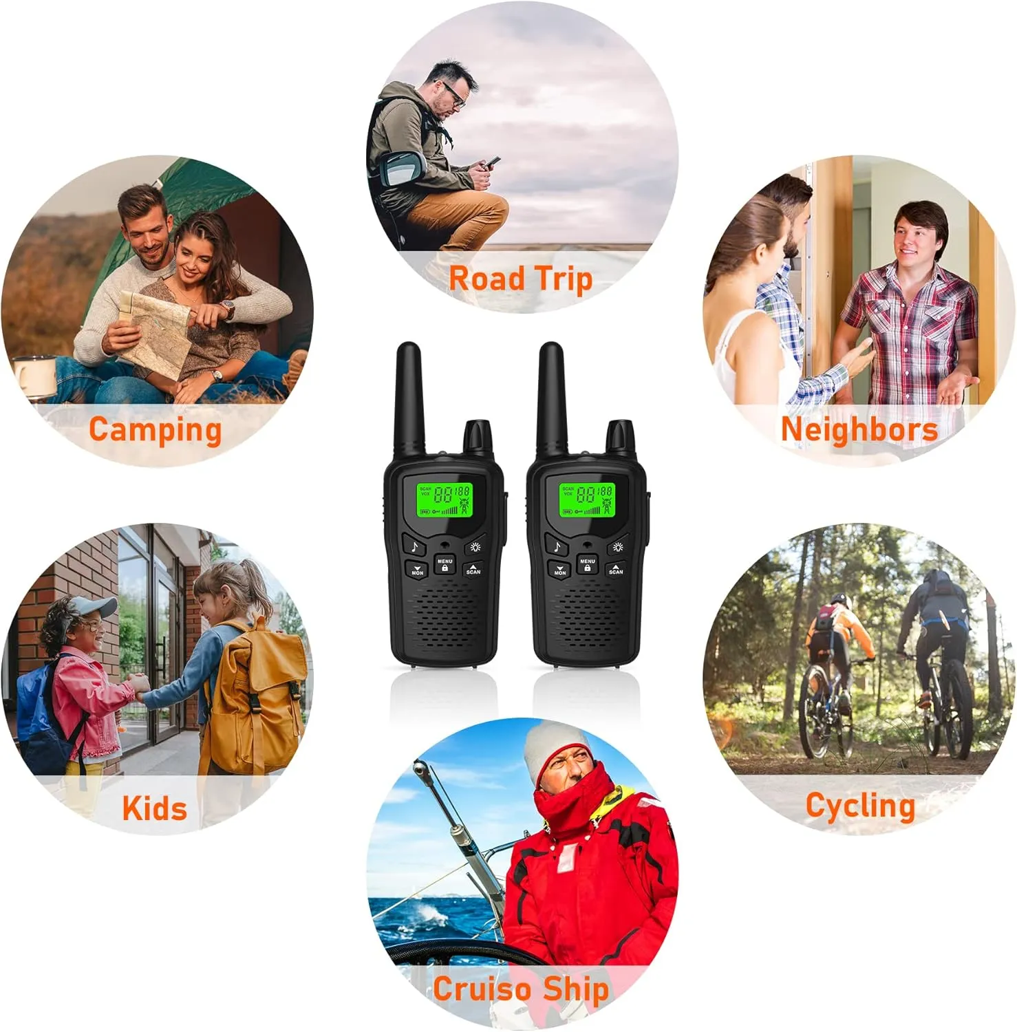 Long Range Walkie Talkies with 22 FRS Channels, Adults with Lamp, VOX, LCD Display for Outdoor Activities - Black