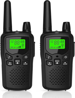 Long Range Walkie Talkies with 22 FRS Channels, Adults with Lamp, VOX, LCD Display for Outdoor Activities - Black