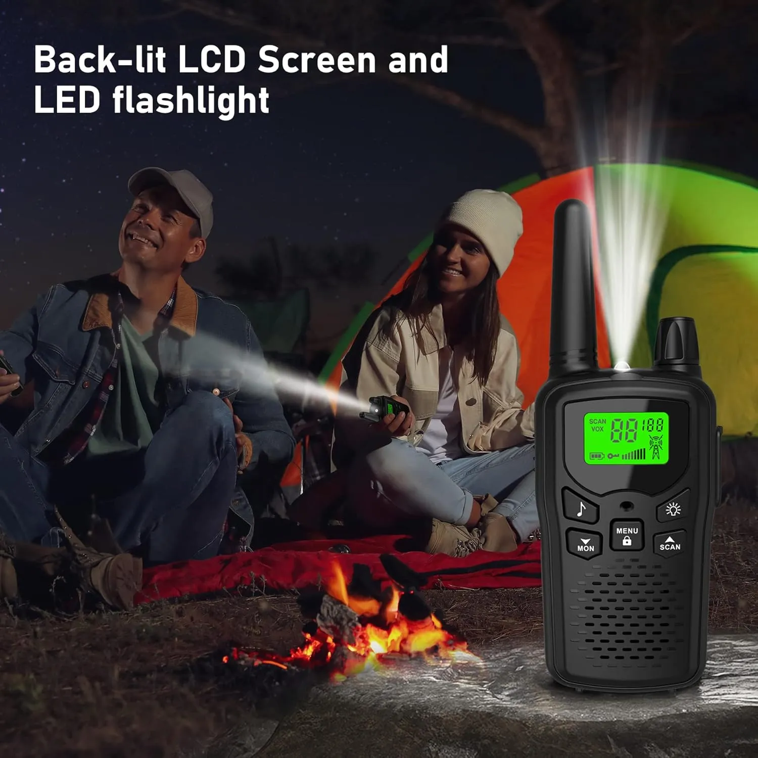Long Range Walkie Talkies with 22 FRS Channels, Adults with Lamp, VOX, LCD Display for Outdoor Activities - Black