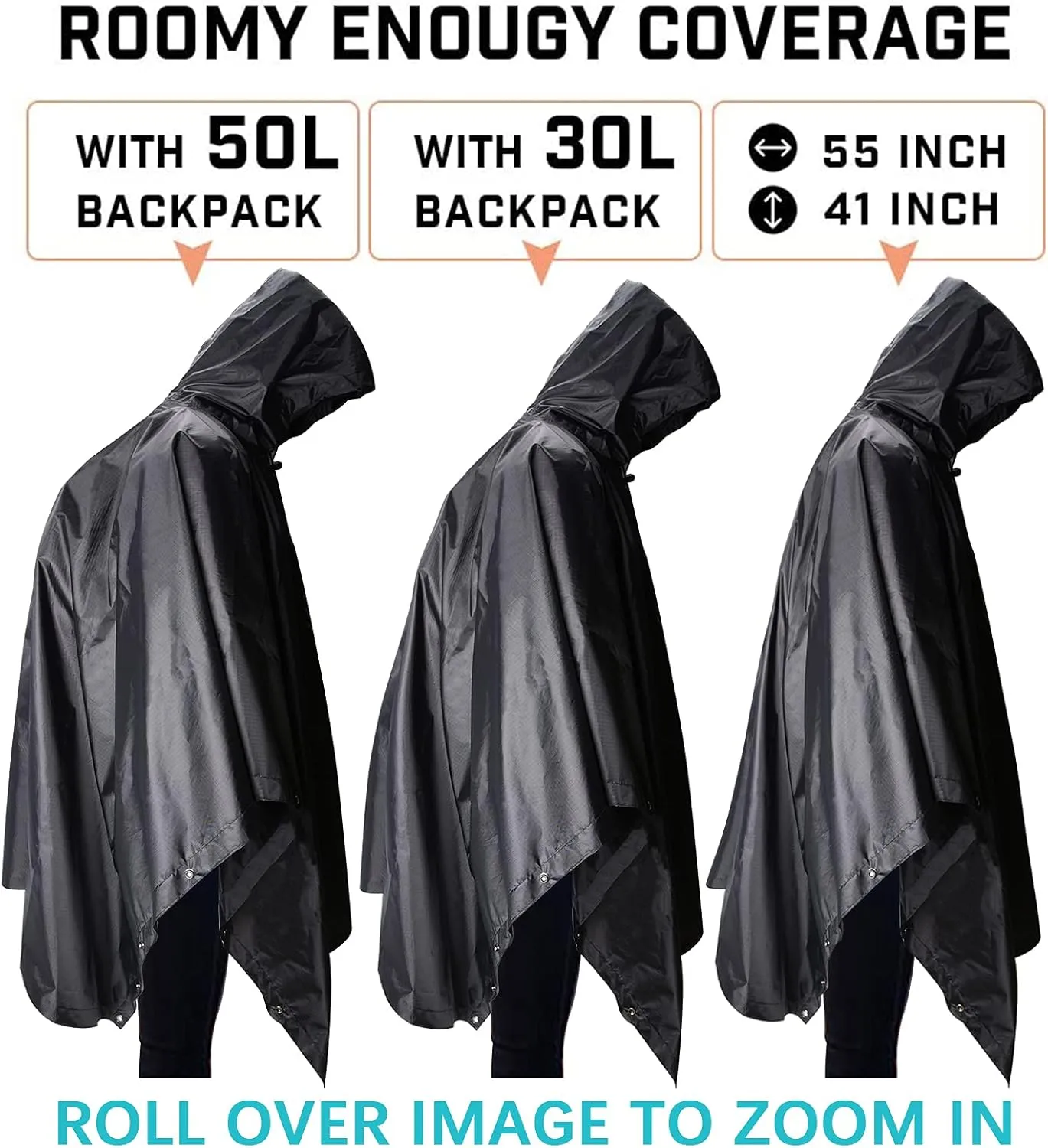 LOOGU Military Poncho, Camo Poncho Waterproof, Emergency Raincoat Lightweight for Outdoor Hunting Hiking Camping