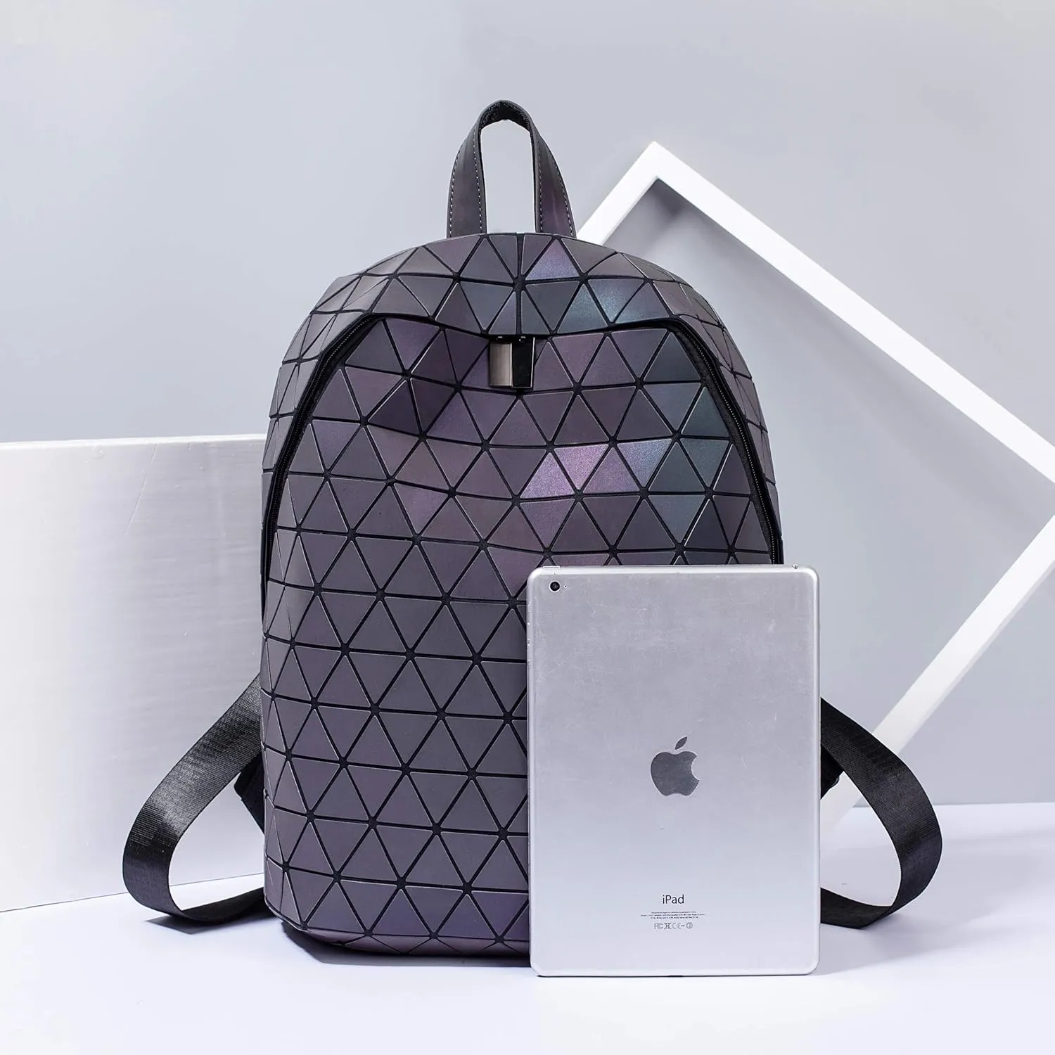 LorranTree Geometric Backpack Luminous Backpacks Holographic Reflective Bag Lumikay Bags Irredescent Rucksack Rainbow