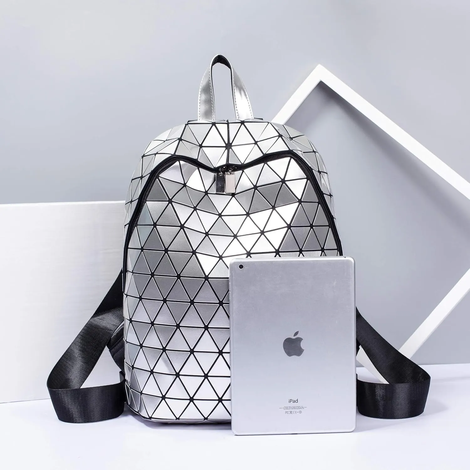 LorranTree Geometric Backpack Luminous Backpacks Holographic Reflective Bag Lumikay Bags Irredescent Rucksack Rainbow