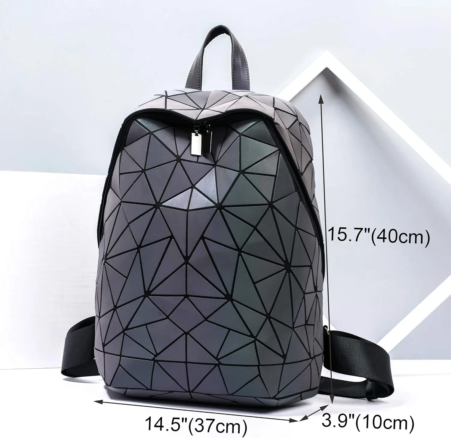 LorranTree Geometric Backpack Luminous Backpacks Holographic Reflective Bag Lumikay Bags Irredescent Rucksack Rainbow
