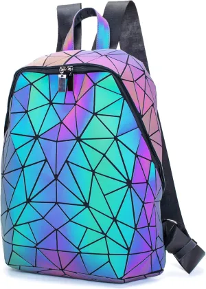 LorranTree Geometric Backpack Luminous Backpacks Holographic Reflective Bag Lumikay Bags Irredescent Rucksack Rainbow