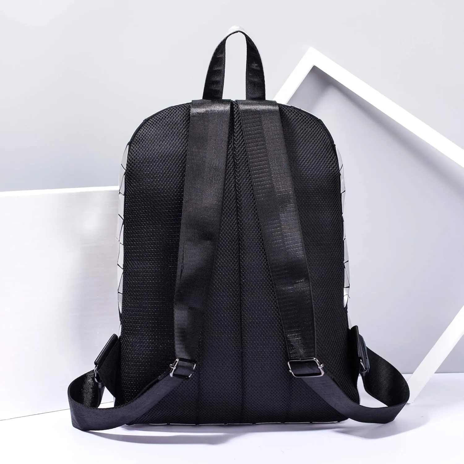 LorranTree Geometric Backpack Luminous Backpacks Holographic Reflective Bag Lumikay Bags Irredescent Rucksack Rainbow