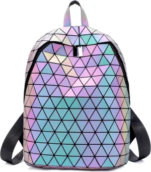 LorranTree Geometric Backpack Luminous Backpacks Holographic Reflective Bag Lumikay Bags Irredescent Rucksack Rainbow
