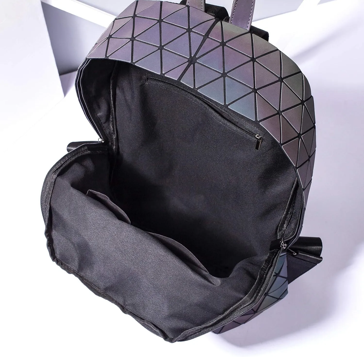 LorranTree Geometric Backpack Luminous Backpacks Holographic Reflective Bag Lumikay Bags Irredescent Rucksack Rainbow