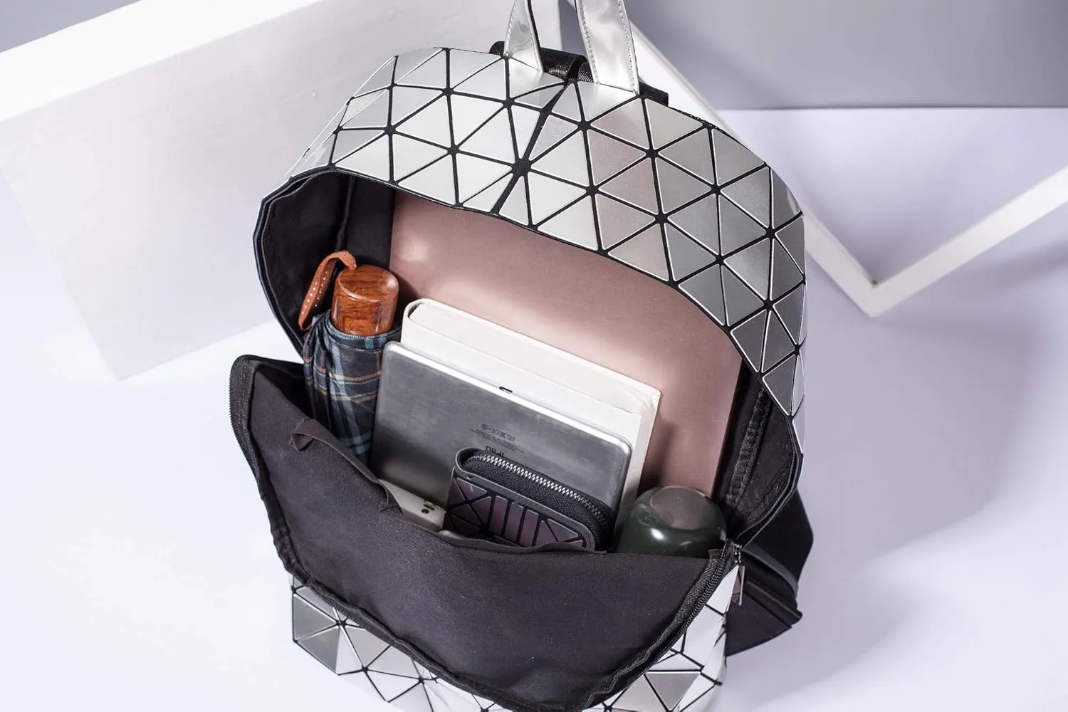LorranTree Geometric Backpack Luminous Backpacks Holographic Reflective Bag Lumikay Bags Irredescent Rucksack Rainbow
