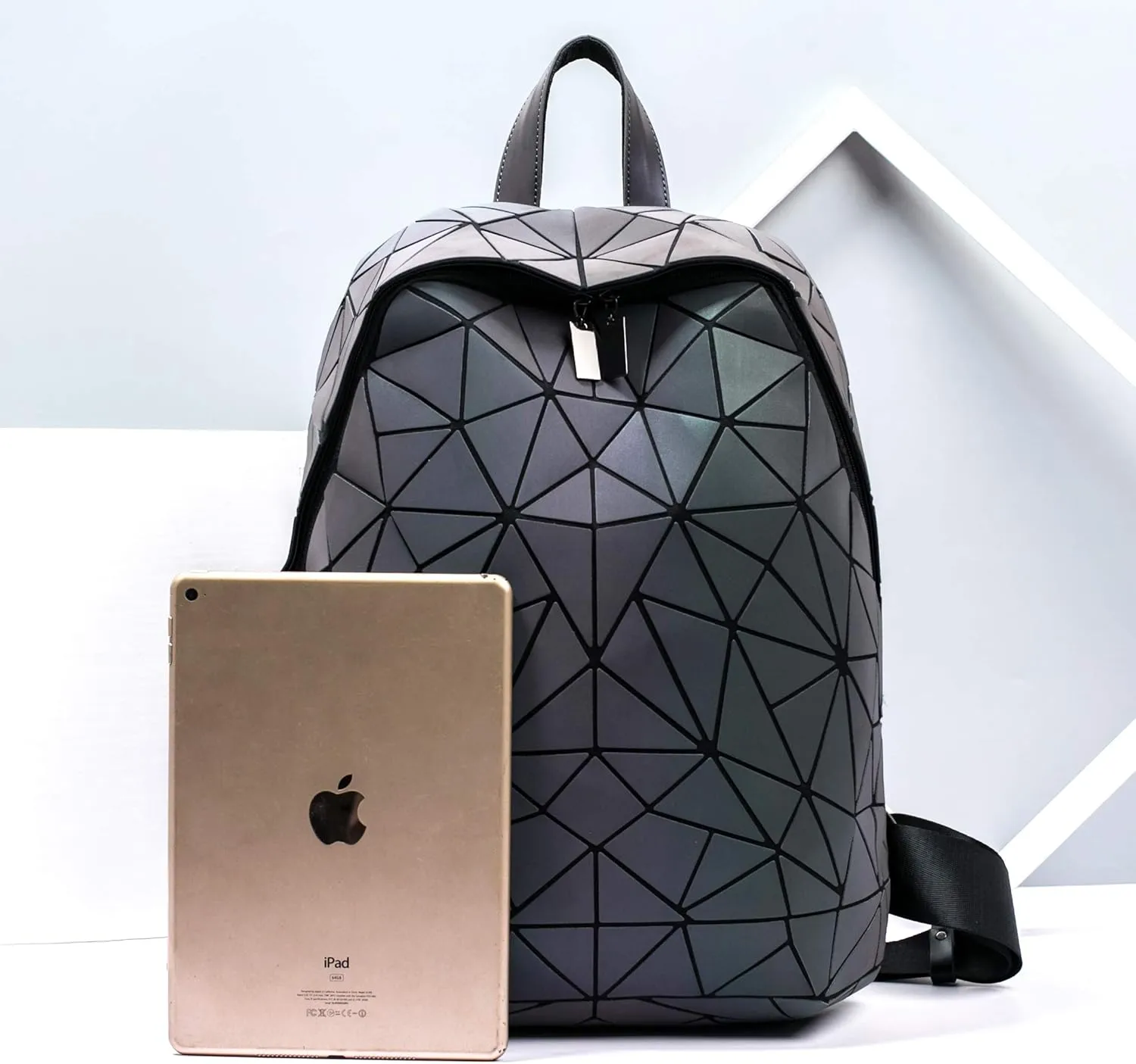 LorranTree Geometric Backpack Luminous Backpacks Holographic Reflective Bag Lumikay Bags Irredescent Rucksack Rainbow