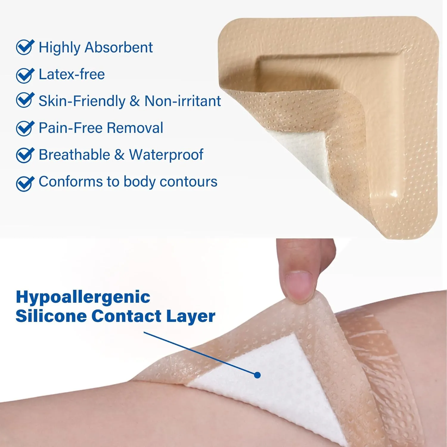 LotFancy Silicone Foam Dressing, 6"x 6" (4.3"x 4.3" Pad), 5 Count, Sterile Wound Dressing with Border, Bed Sores, Pressure Ulcers, Emergency Wound Care Bandages, Highly Absorbent, Waterproof