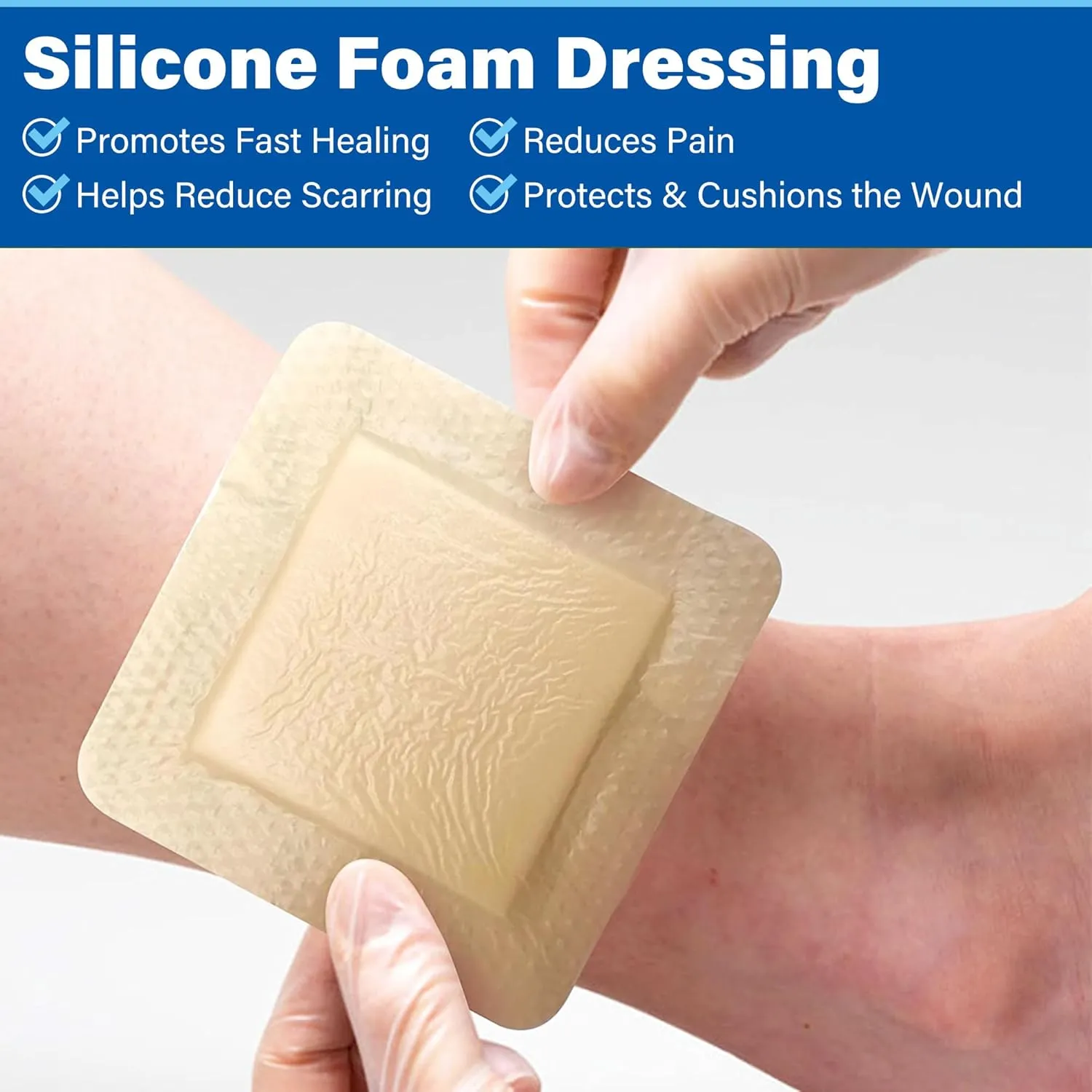 LotFancy Silicone Foam Dressing, 6"x 6" (4.3"x 4.3" Pad), 5 Count, Sterile Wound Dressing with Border, Bed Sores, Pressure Ulcers, Emergency Wound Care Bandages, Highly Absorbent, Waterproof