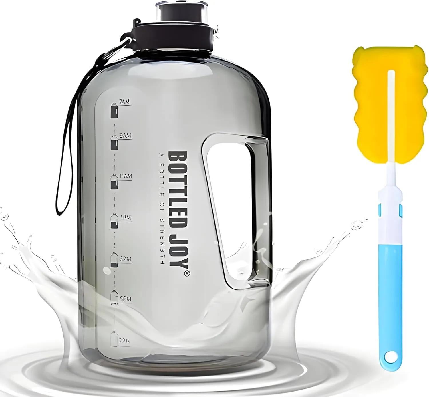 Louis Donné 52oz Water Bottle, Large Water Bottle With Time Marker&Handle&Brush, For Bottled Joy Sports Jug, BPA Free Leakproof Sports Water Bottle for Gym, Camping, Outdoor - Grey