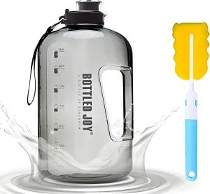 Louis Donné 52oz Water Bottle, Large Water Bottle With Time Marker&Handle&Brush, For Bottled Joy Sports Jug, BPA Free Leakproof Sports Water Bottle for Gym, Camping, Outdoor - Grey