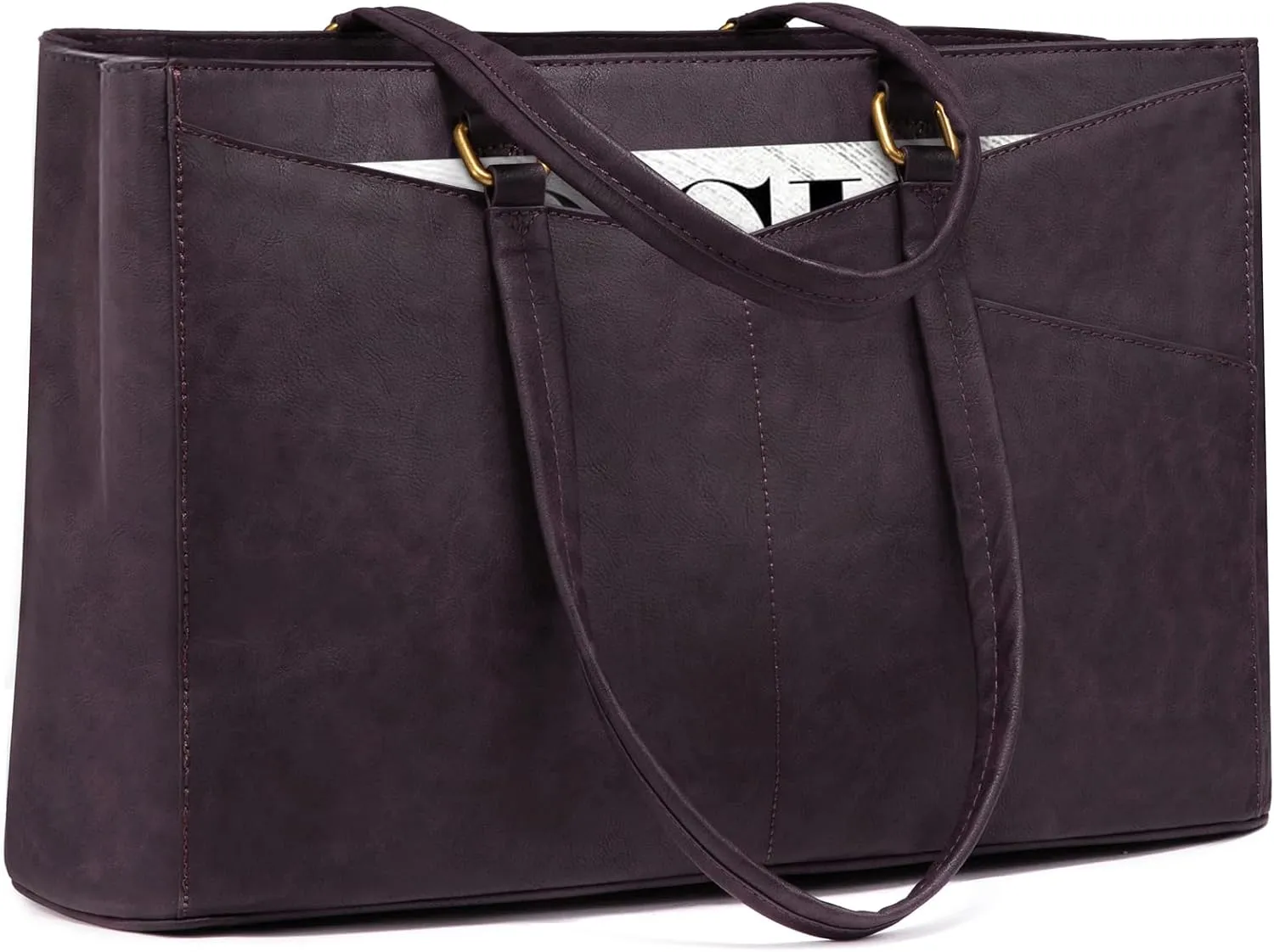 LOVEVOOK Women's Vintage Leather Work Tote, 15.6 Inch Laptop Bag, Waterproof Business Bag, Retro Purple